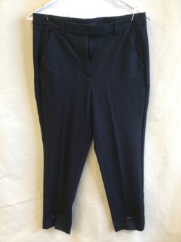 Womens, Slacks, M & S, Navy Blue, Cotton, Spandex, Solid, 32, (MULTIPLE)  1" Waistband with Belt Hoops, Flat Front, Zip Front, 2 Pockets