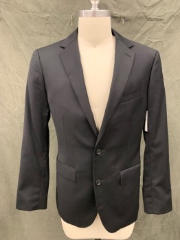 Mens, Sportcoat/Blazer, BONOBOS, Black, Wool, Solid, 38R, Single Breasted, Collar Attached, Notched Lapel, 3 Pockets, 2 Buttons