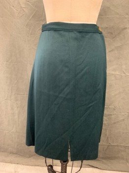 Womens, 1940s Vintage, Suit, Skirt, N/L, Forest Green, Wool, Silk, Solid, H 36, W 25, 1" Waistband, Side Seam Zip, A-line, Hem Below Knee, Back Slit,