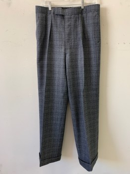 COSPROP, Gray, Wool, Plaid, Tweed, 2 Pleats, 2" Cuff at Bottom, Side Pockets, 5 Button Fly and Suspender Buttons Inside