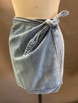 Womens, Skirt, Mini, BREAKER JEANS, Denim Blue, Cotton, Solid, 28, Wrap Skirt, with Tie Front.
