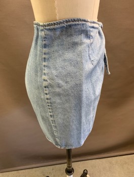 Womens, Skirt, Mini, BREAKER JEANS, Denim Blue, Cotton, Solid, 28, Wrap Skirt, with Tie Front.