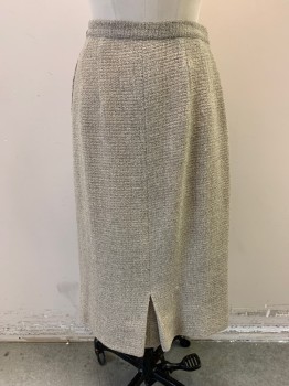 Womens, 1960s Vintage, Suit, Skirt, RICHARD KOLMER, Beige, Sage Green, Wool, Tweed, W: 28, Side Zip, Hem at Ankle, Inverted Pleat at Back Hem