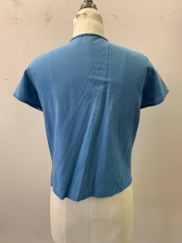 Womens, Blouse, NL, French Blue, Cotton, B; 36, Round Neck,  Button Front, Cap Sleeves, Eye Let, Hole on Shoulder Seams