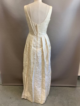 Womens, Evening Gown, W. Steinman, Ivory White, Polyester, Floral, W26, B36, H36, Sleeveless, Scoop Neck, Front Bow with Beaded Gems, Pleated, Back Zipper,