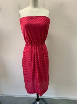 N/L, Hot Pink, Polyester, Solid, Stripes - Diagonal , Strapless, Elastic at Bust and Hem,