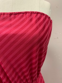 Womens, Dress, N/L, Hot Pink, Polyester, Solid, Stripes - Diagonal , W26, B32, Strapless, Elastic at Bust and Hem,
