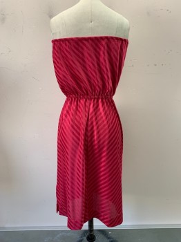 N/L, Hot Pink, Polyester, Solid, Stripes - Diagonal , Strapless, Elastic at Bust and Hem,