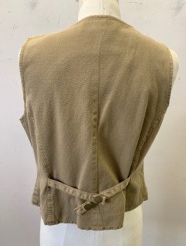 THE TERRITORY AHEAD, Khaki Brown, Cotton, Solid, Waffle Texture, 6 Gold Buttons, V-Neck, 3 Pockets, Fitted, Belted Detail At Back Waist