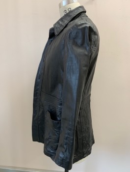 Mens, Leather Jacket, WILLIAM BARRY, Black, Leather, Solid, 38, Single Breasted, B.F., C.A., Front Yoke, 2 Pckts, Inset Waistband,