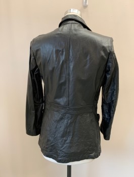 Mens, Leather Jacket, WILLIAM BARRY, Black, Leather, Solid, 38, Single Breasted, B.F., C.A., Front Yoke, 2 Pckts, Inset Waistband,