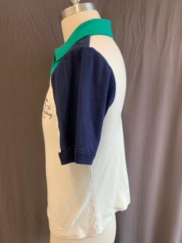 N/L, Off White, Navy Blue, Green, Cotton, Polyester, Color Blocking, Body Is Brushed Cotton Knit, With Print Of Cars & "Speedway Staff", S/S, Multiples,