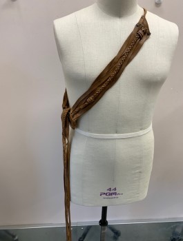 Unisex, Historical Fiction Belt, NL, Tan Brown, Leather, Solid, OS, Woven & Braided Strips Of Leather