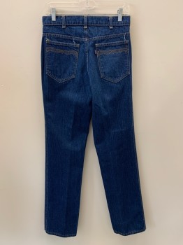 LEVI'S, Dk Blue, Cotton, Solid, F.F, Top And Back Pockets, Zip Front, Belt Loops