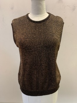 Womens, Top, FOR YOU, Copper Metallic, Black, Synthetic, 2 Color Weave, B42, Slvls, CN, Rib Knit, Sweater Vest Style