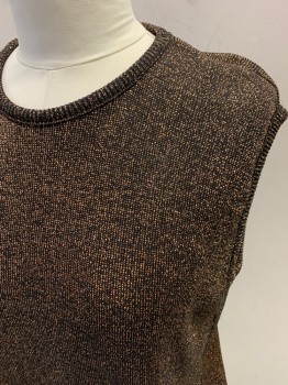 FOR YOU, Copper Metallic, Black, Synthetic, 2 Color Weave, Slvls, CN, Rib Knit, Sweater Vest Style