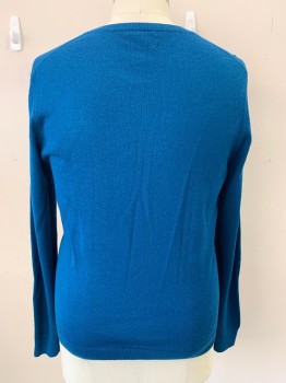 Mens, Pullover Sweater, INC, Teal Blue, Wool, Solid, XL, Long Sleeve, V Nack