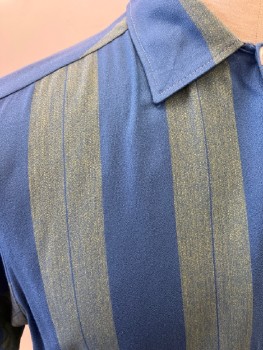 Mens, Shirt, SEARS, Yellow, Blue, Cotton, M, C.A., B.F. Wide Stripes ,  Front Pocket
