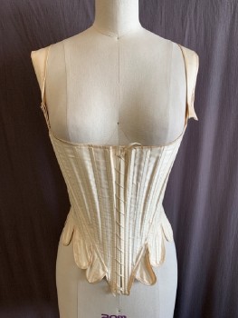 Womens, Historical Fiction Corset, N/L, Cream, Silk, Solid, W 22, Lacing CF And CB