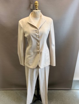 Womens, Suit, Jacket, AKRIS, Oatmeal Brown, Wool, Viscose, Solid, 4, Peaked Lapel, Button Front, Faux  Pockets