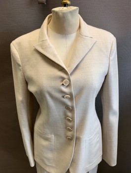 Womens, Suit, Jacket, AKRIS, Oatmeal Brown, Wool, Viscose, Solid, 4, Peaked Lapel, Button Front, Faux  Pockets