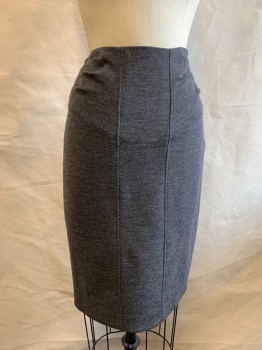 Womens, Skirt, Below Knee, DVF, Charcoal Gray, Wool, Polyester, Heathered, 4, Side Zipper, 3 Front Side Darts On Each Side Of Waist, Pencil