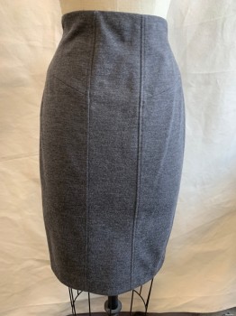 Womens, Skirt, Below Knee, DVF, Charcoal Gray, Wool, Polyester, Heathered, 4, Side Zipper, 3 Front Side Darts On Each Side Of Waist, Pencil
