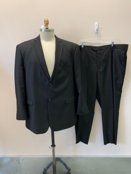 GIOVANNI TESTI, Black, Polyester, Viscose, Solid, Single Breasted, 2 Buttons, Notched Lapel, 3 Pockets,