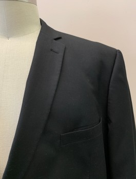 GIOVANNI TESTI, Black, Polyester, Viscose, Solid, Single Breasted, 2 Buttons, Notched Lapel, 3 Pockets,