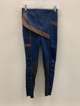 Womens, Sci-Fi/Fantasy Pants, MTO, Navy Blue, Polyester, Solid, 28, 26, Side Zipper, Stretch, Apron Flap, Pleated Knees, Gathered Side Panel Inserts