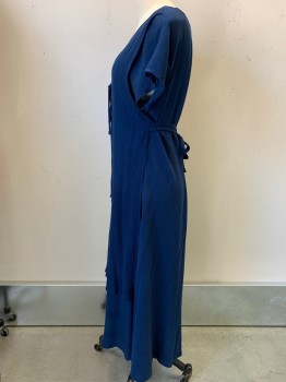 ALL THAT JAZZ, Navy Blue, Rayon, Polyester, Pullover, Faux Long Vest Laces CF, Waist Ties CB Wrinkle Texture, Shoulder Pads