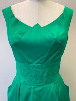 Womens, Evening Gown, NO LABEL, Shamrock Green, Polyester, Solid, W25, B34, H32, Sleeveless, Scoop Neck with V Tip, Side Pockets, Side Pockets, Attached Waist Belt, Back Zipper,