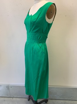 Womens, Evening Gown, NO LABEL, Shamrock Green, Polyester, Solid, W25, B34, H32, Sleeveless, Scoop Neck with V Tip, Side Pockets, Side Pockets, Attached Waist Belt, Back Zipper,
