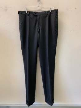 Mens, Suit, Pants, Edward Morris, Black, Wool, Solid, 36/35, Flat Front, Zip Front, Side Pockets, Belt Loops