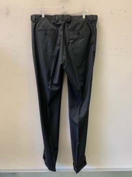 Mens, Suit, Pants, Edward Morris, Black, Wool, Solid, 36/35, Flat Front, Zip Front, Side Pockets, Belt Loops