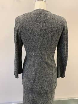 BUERBERRYS', Black, White, Wool, Nylon, 2 Color Weave, Round Neck,  Double Breasted, 2 Pockets