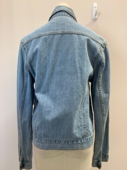 Womens, Jean Jacket, CALVIN KLEIN, Lt Blue, Cotton, Solid, S, L/S, Button Front, Collar Attached, Chest And Side Pockets