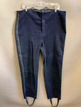 Mens, Historical Fiction Pants, N/L MTO, Midnight Blue, Cotton, Solid, I:30, W:39, Plush Microfiber, Black Trim At Outseam, Gold Zipper At Fly, Lace Up Detail At Back Waist, Made To Order