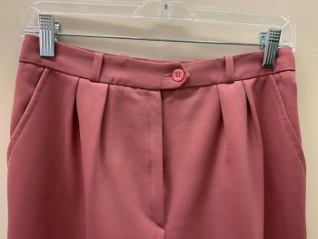 CLUBMEN DESIGNS, Rose Pink, Wool, Polyester, Solid, Pleated, Slant Pockets, Zip Front, Belt Loops, Small Repair Right Back Knee
