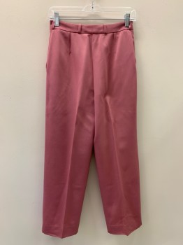 CLUBMEN DESIGNS, Rose Pink, Wool, Polyester, Solid, Pleated, Slant Pockets, Zip Front, Belt Loops, Small Repair Right Back Knee