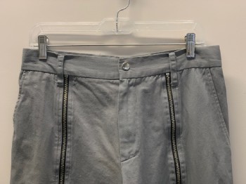 NO LABEL, Gray, Black, Silver, Cotton, Solid, F.F, Vertical Zippers From Waist To Ankle, Zip Front, Belt Loops, Made To Order, Multiples