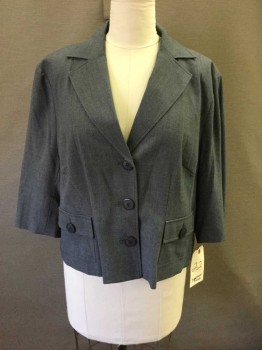 Womens, Blazer, NEWPORT NEWS, Lt Gray, Polyester, Rayon, Solid, 22, Single Breasted, 3 Buttons,  3/4 Sleeves, 2 Pockets, Collar Attached,  Notched Lapel,
