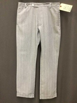 Mens, Pants, NO LABEL, Lt Gray, Red, Blue, Stripes - Pin, 33.5, 32, Flat Front, Button Tab, Zip Fly, Cuffed Hem, Early 1980's