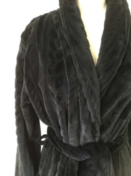 Womens, SPA Robe, GILLIGAN & O'MALLEY, Black, Polyester, XS/S, Long Sleeves, Pockets, Self Belt, Plush, Braided Texture