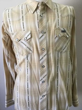 Mens, Western, TWENTY XTREME, Khaki Brown, Tan Brown, Cream, Olive Green, Brown, Cotton, Plaid, XL, Plaid with Embroidered Southwestern Stripes, Snap Front, Collar Attached, Long Sleeves, 2 Pockets,