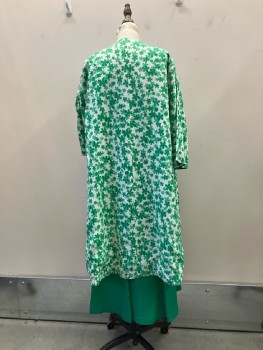 Womens, Cocktail Dress, N/L, W:28, B:36, Kelly Green Acetate, Short Sleeve,  Round Neck,  Circle Skirt, Hem Below Knee, Self Piping, V Shape Waistline In Back W/Peplum Ruffle (In Back Only), Center Back Zipper, COMES with REVERSIBLE *Non Coded* Coat.  Cream with Kelly Green Daisies On One Side & Solid Kelly Green On The Other