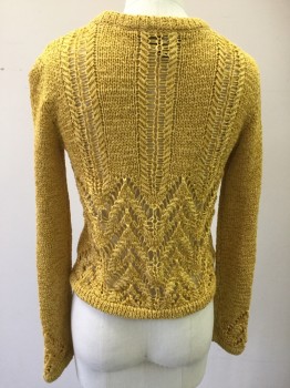 Womens, Pullover, BCBG, Yellow, Cotton, Polyester, Solid, XXS, Ribbon Fabric, Open Knit Novelty Weave, Long Sleeves, Ribbed Knit Crew Neck/Waistband/Cuff