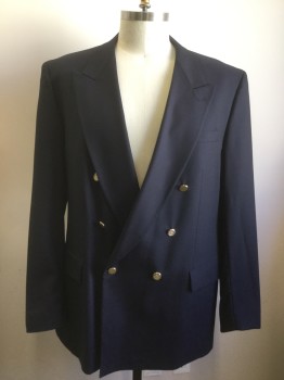 FERRACCI, Navy Blue, Wool, Solid, Double Breasted, Peaked Lapel, 3 Pockets,