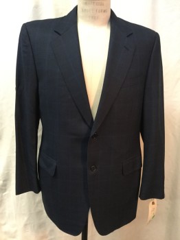 Mens, Sportcoat/Blazer, CANALI, Midnight Blue, Royal Blue, Wool, Grid , 40R, Single Breasted, Notched Lapel, 2 Buttons,  3 Pockets,