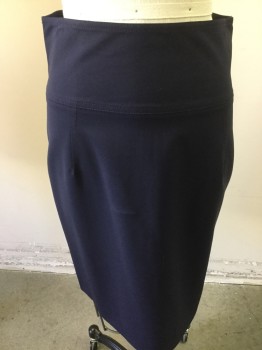 Womens, Skirt, Below Knee, THEORY, Navy Blue, Rayon, Spandex, Solid, 4, Wide Waist Band, Back Zipper, Back Slit, Straight